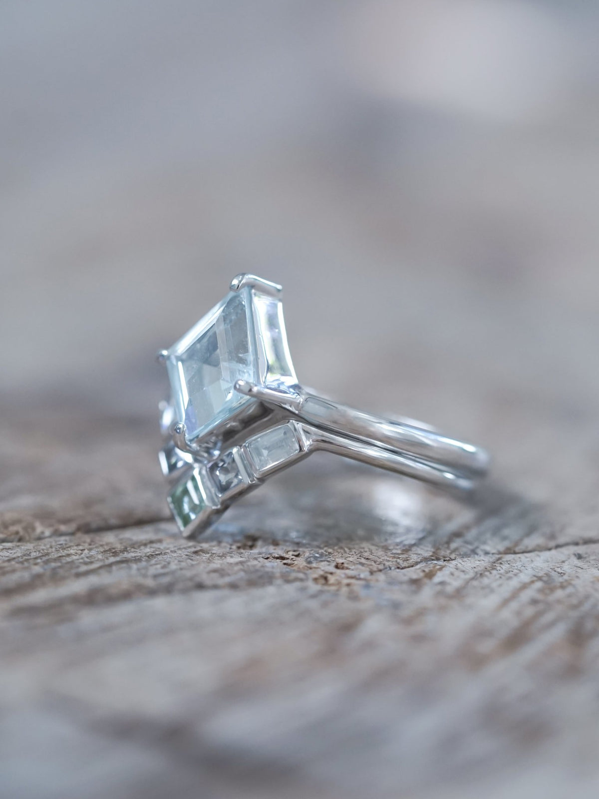 Kite Aquamarine, Spinel and Zircon Ring Set in Ethical White Gold - Gardens of the Sun | Ethical Jewelry