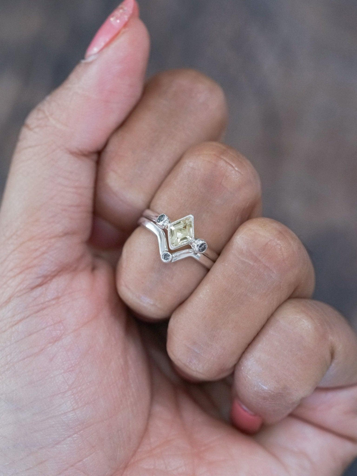 Kite Beryl and Salt and Pepper Diamond Ring Stack - Gardens of the Sun | Ethical Jewelry