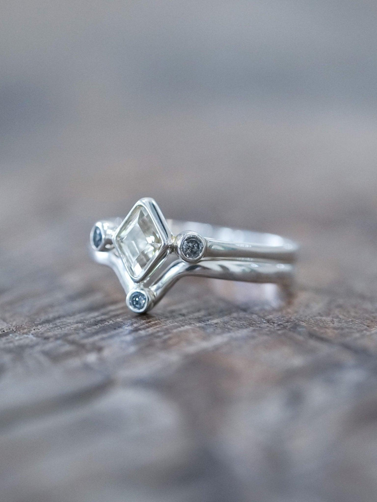 Kite Beryl and Salt and Pepper Diamond Ring Stack - Gardens of the Sun | Ethical Jewelry