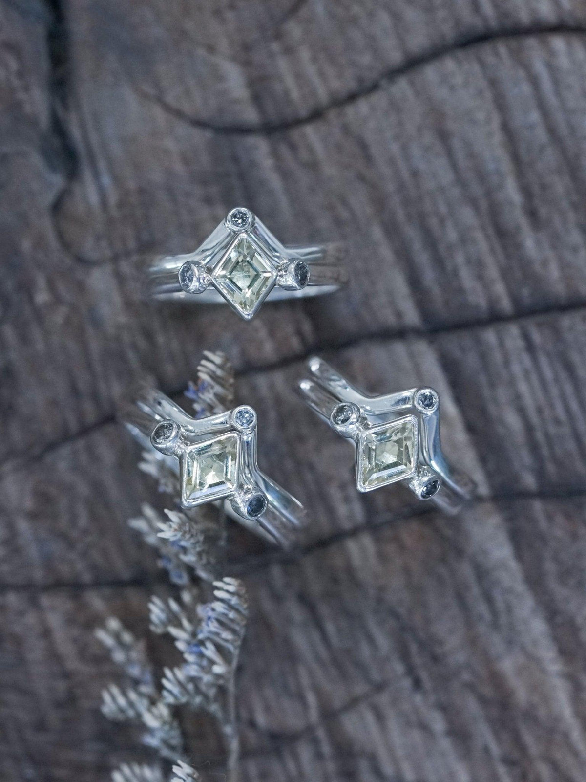Kite Beryl and Salt and Pepper Diamond Ring Stack - Gardens of the Sun | Ethical Jewelry