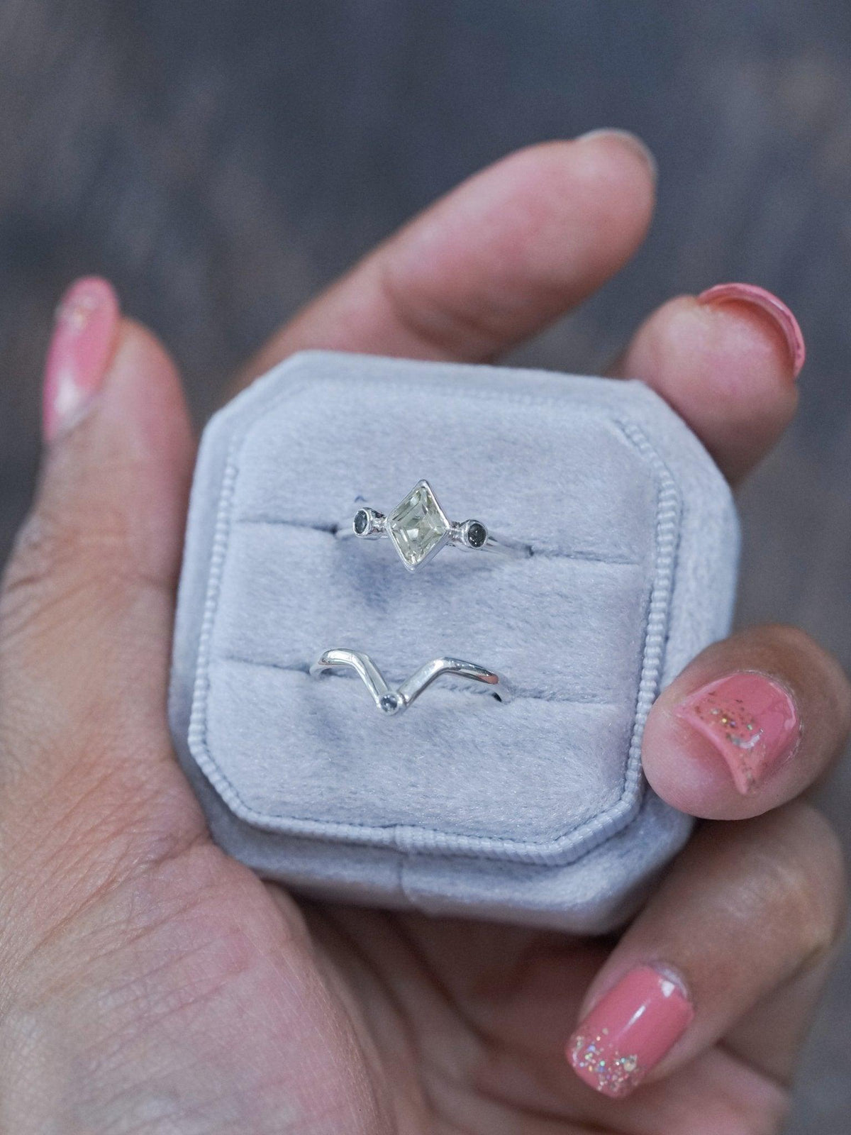 Kite Beryl and Salt and Pepper Diamond Ring Stack - Gardens of the Sun | Ethical Jewelry