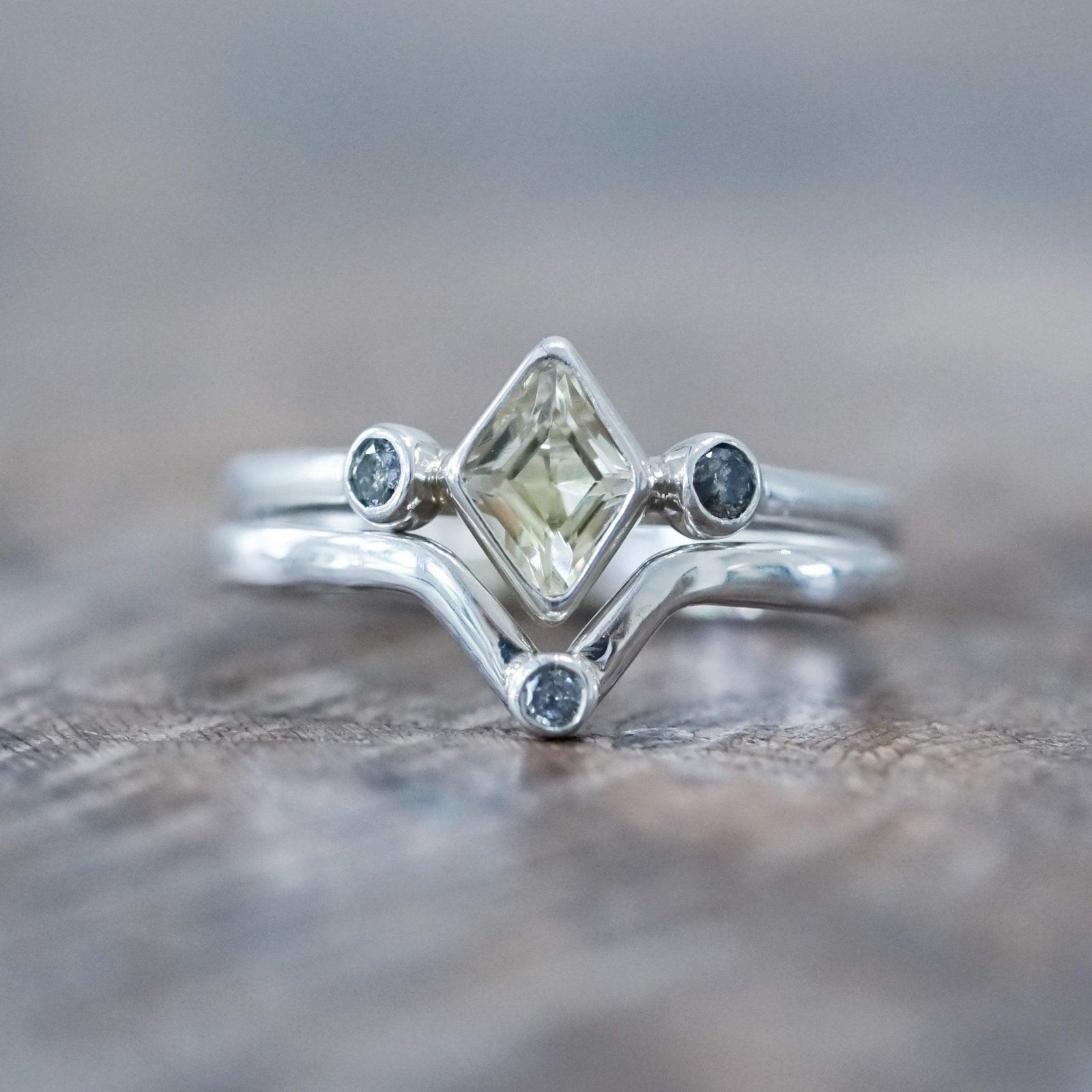 Kite Beryl and Salt and Pepper Diamond Ring Stack - Gardens of the Sun | Ethical Jewelry
