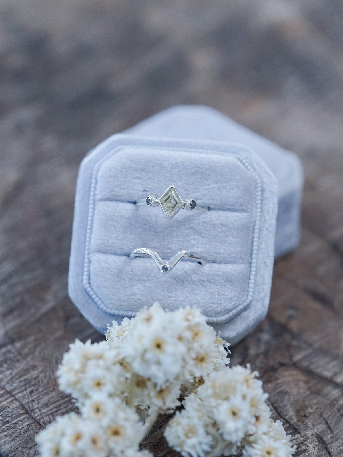 Kite Beryl and Salt and Pepper Diamond Ring Stack - Gardens of the Sun | Ethical Jewelry