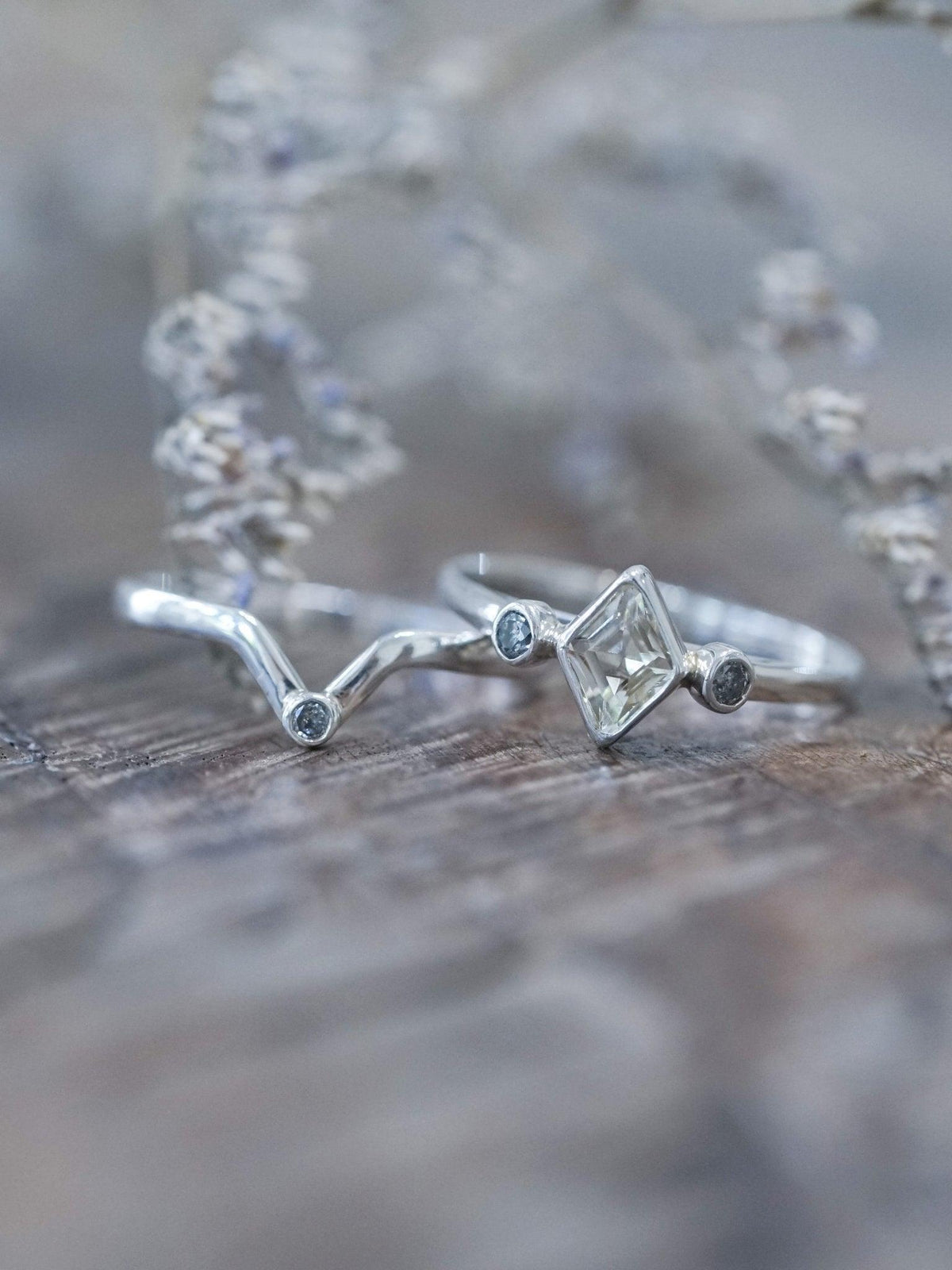 Kite Beryl and Salt and Pepper Diamond Ring Stack - Gardens of the Sun | Ethical Jewelry