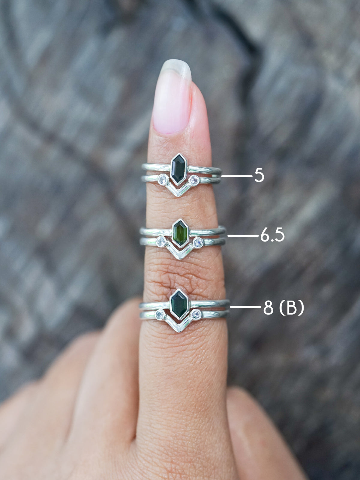 Hexagon Tourmaline and Labradorite Ring Set - Gardens of the Sun | Ethical Jewelry