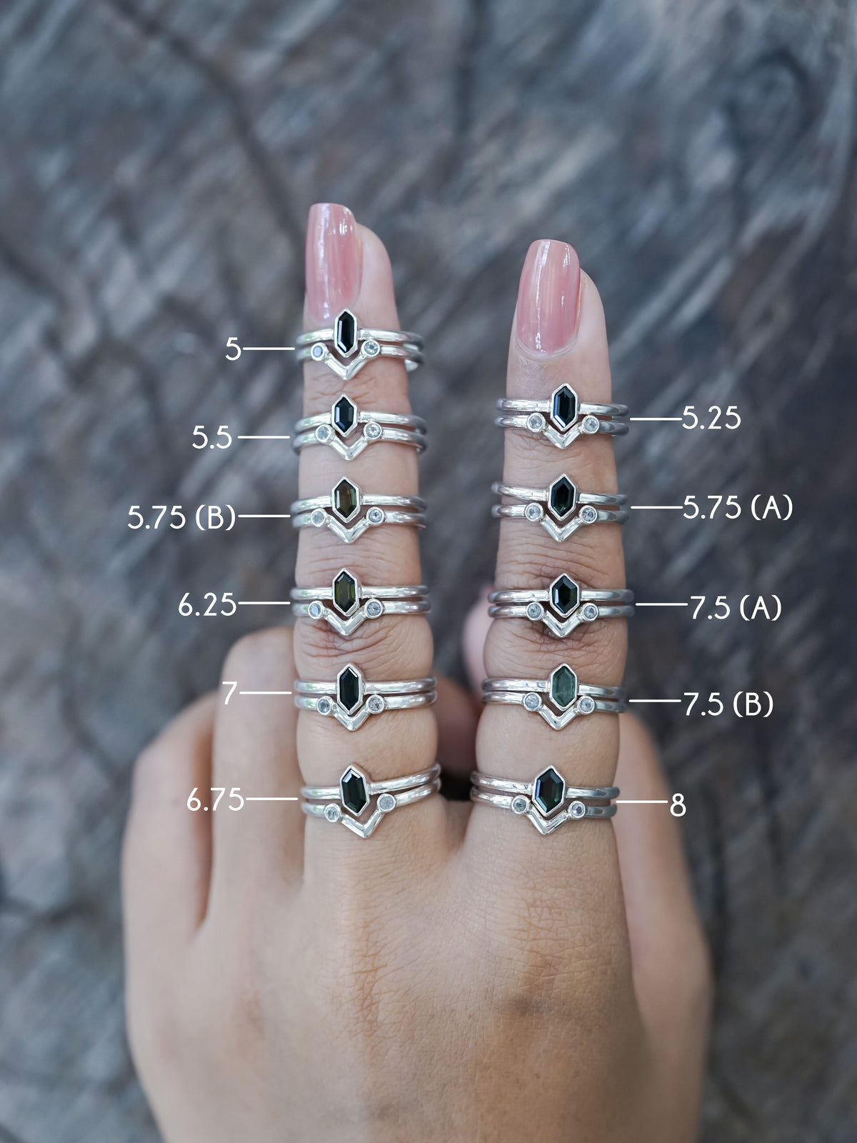 Hexagon Tourmaline and Labradorite Ring Set - Gardens of the Sun | Ethical Jewelry