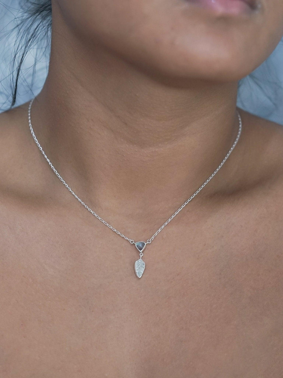 Labradorite and Tourmaline Leaf Necklace - Gardens of the Sun | Ethical Jewelry