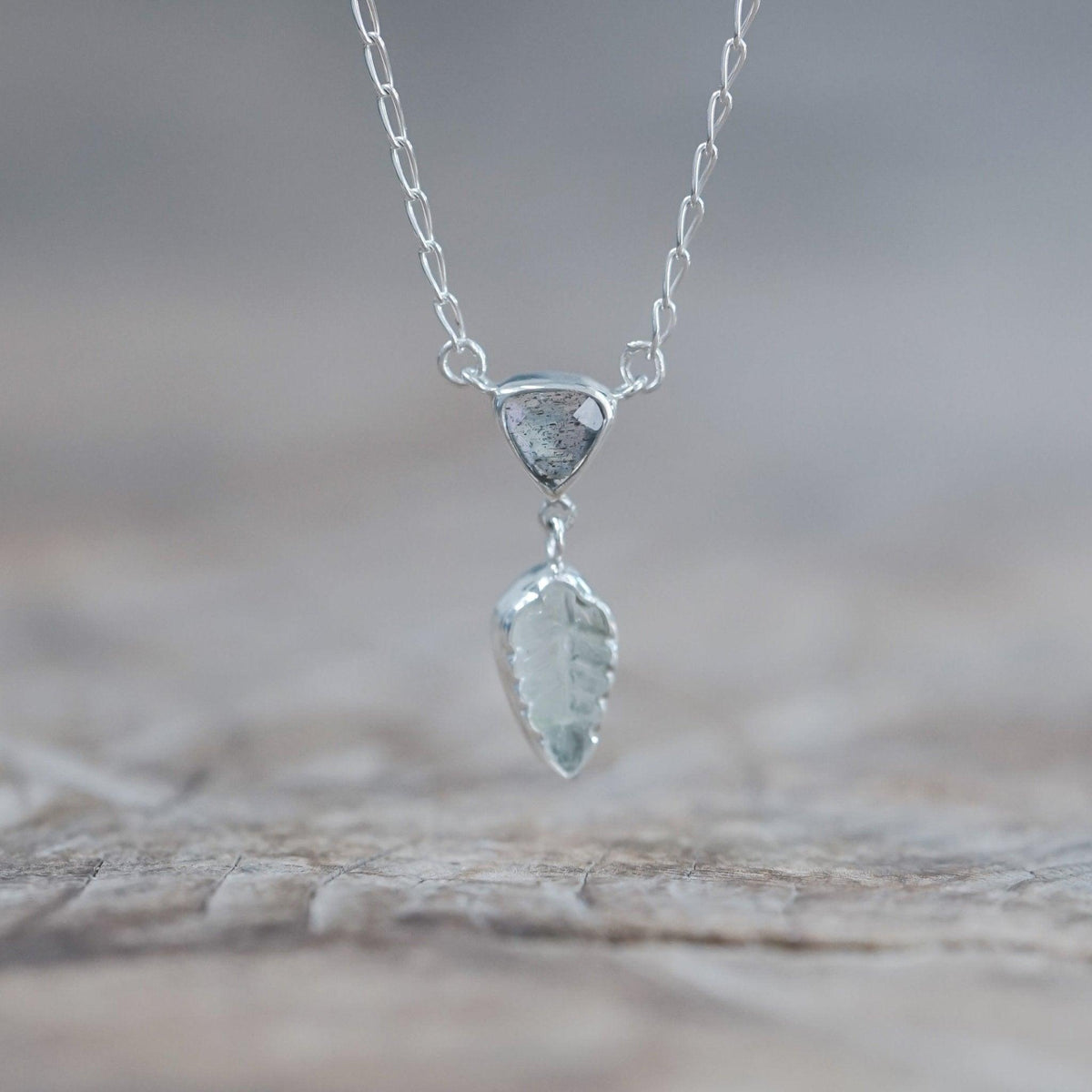 Labradorite and Tourmaline Leaf Necklace - Gardens of the Sun | Ethical Jewelry