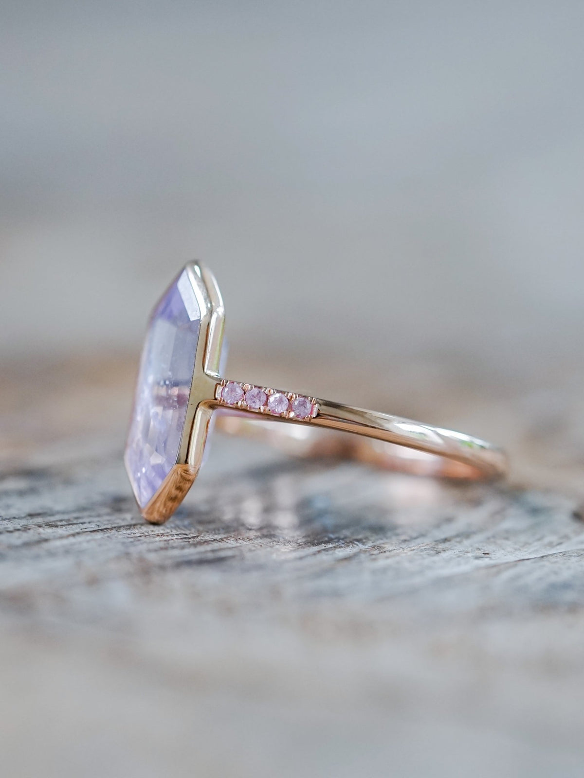 Rose Gold Pyramid Shape Zircon Ring In Pure Silver Cocktail - Silver Palace
