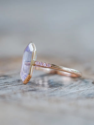 Lavender Hexagon Sapphire Ring in Ethical Rose Gold - Gardens of the Sun | Ethical Jewelry