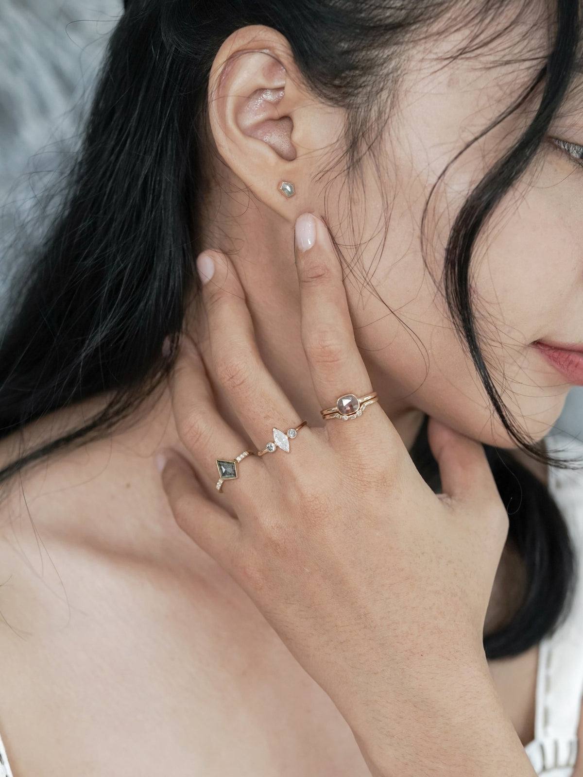 Marquise Salt and Pepper Diamond Ring in Ethical Gold - Gardens of the Sun | Ethical Jewelry