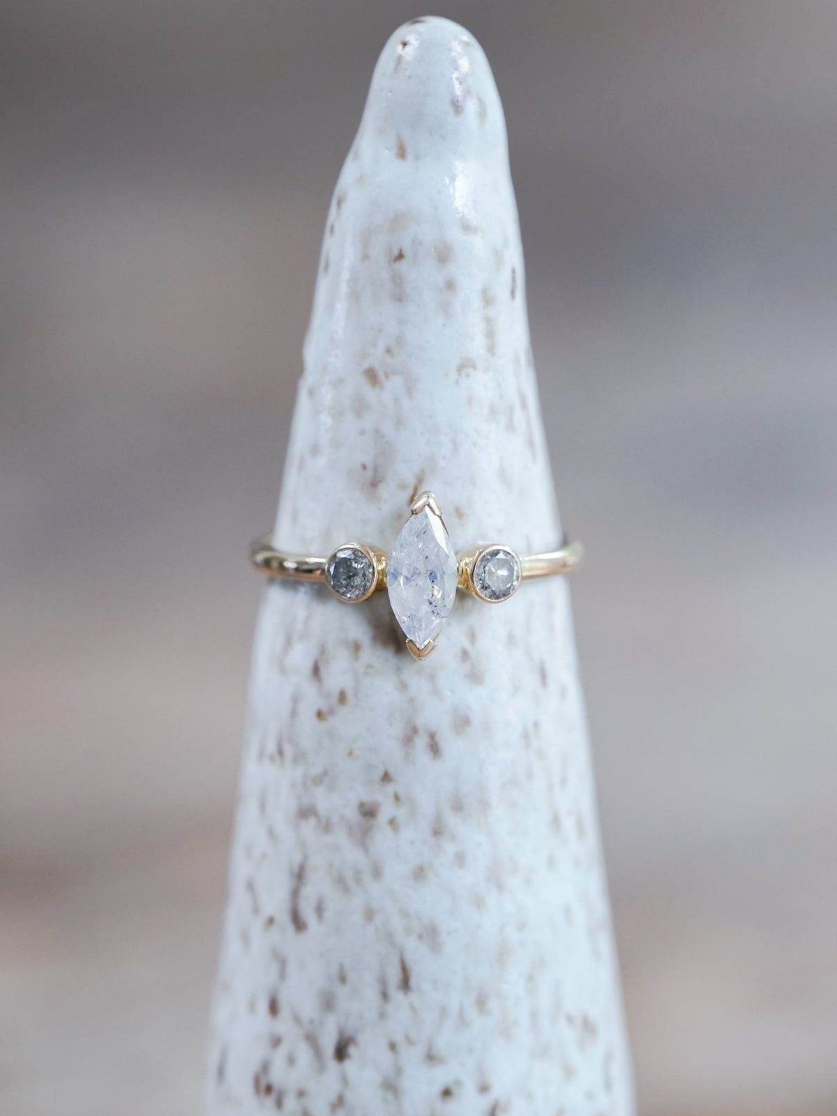 Marquise Salt and Pepper Diamond Ring in Ethical Gold - Gardens of the Sun | Ethical Jewelry