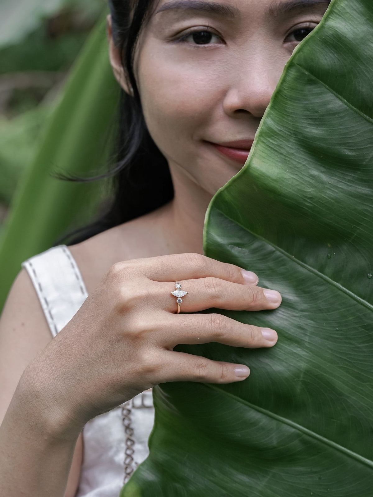 Marquise Salt and Pepper Diamond Ring in Ethical Gold - Gardens of the Sun | Ethical Jewelry