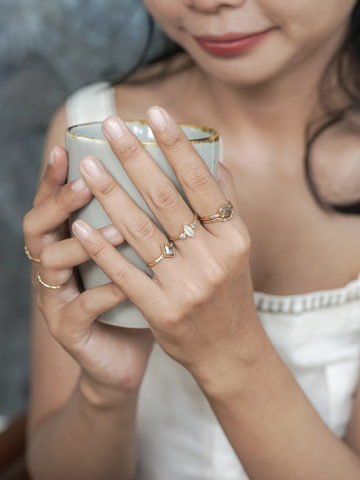 Marquise Salt and Pepper Diamond Ring in Ethical Gold - Gardens of the Sun | Ethical Jewelry