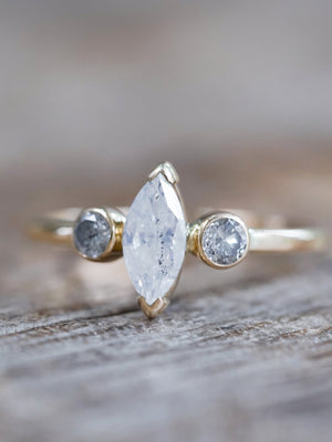 Marquise Salt and Pepper Diamond Ring in Ethical Gold - Gardens of the Sun | Ethical Jewelry
