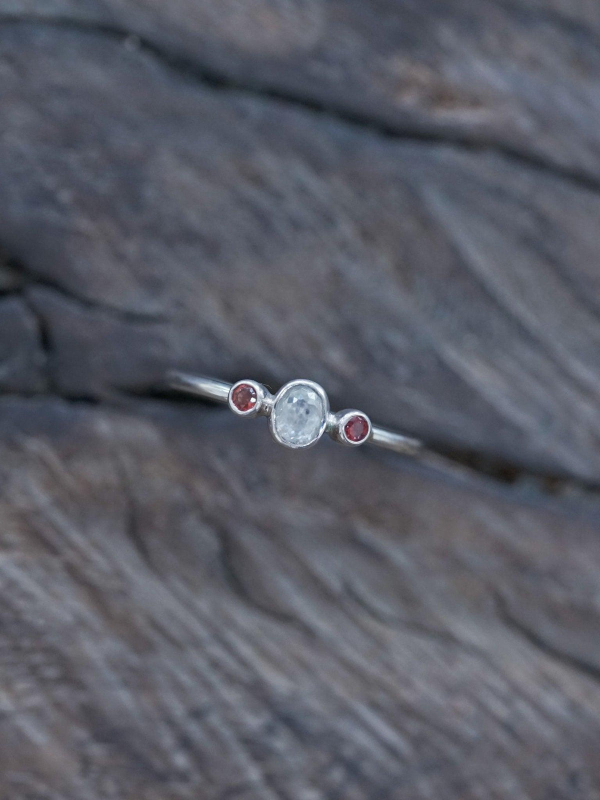 Milky Diamond and Garnet Ring - Gardens of the Sun | Ethical Jewelry