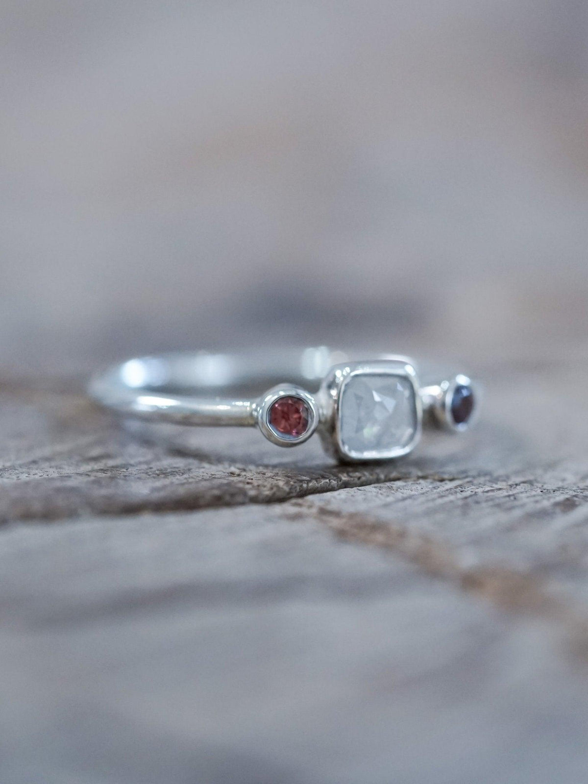 Milky Diamond and Garnet Ring - Gardens of the Sun | Ethical Jewelry