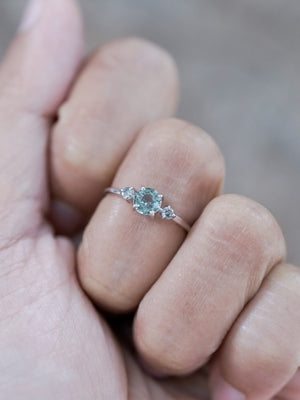 Mint Sapphire and Diamond Ring in Eco White Gold - Gardens of the Sun | Ethical Jewelry