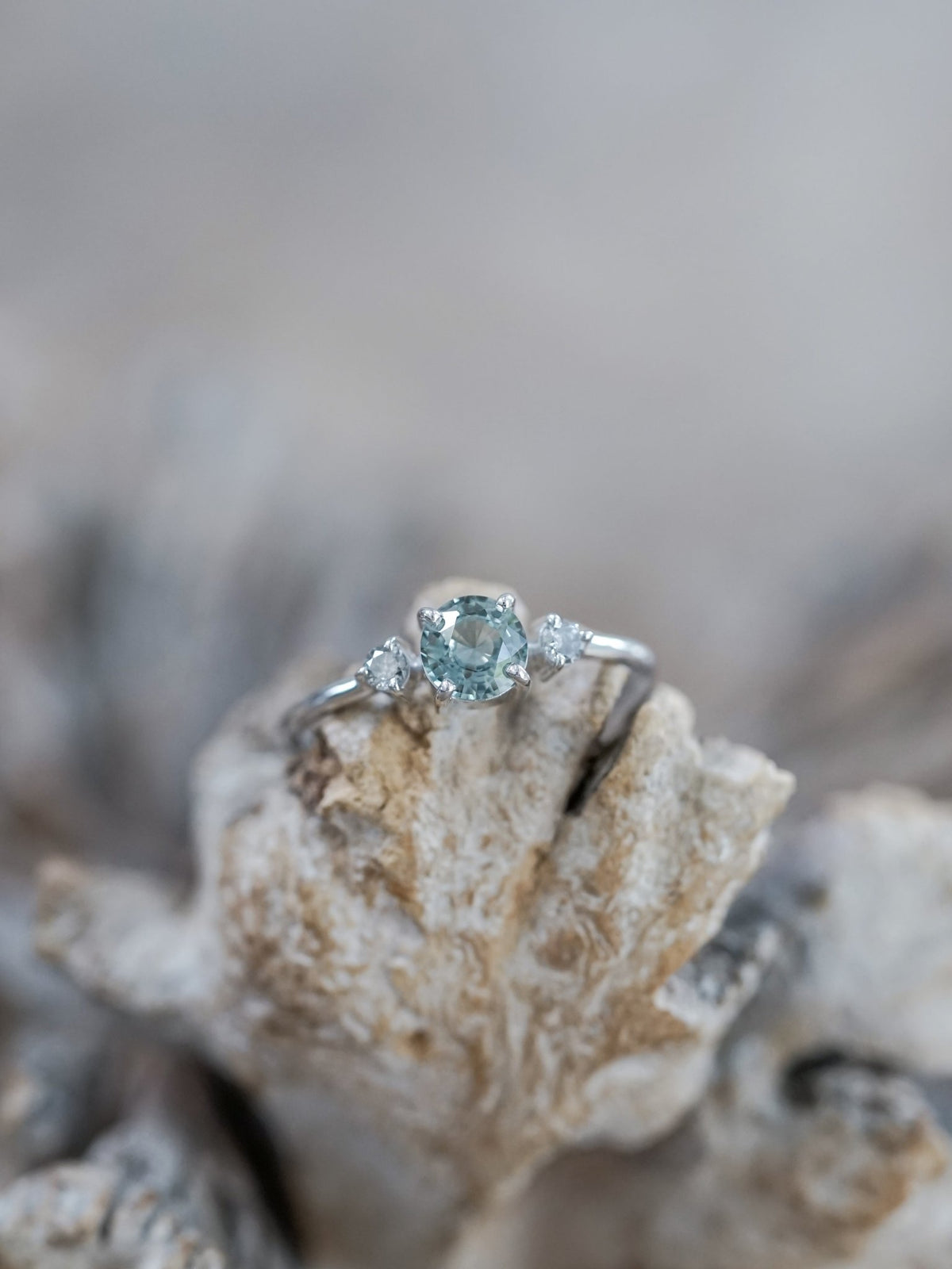 Mint Sapphire and Diamond Ring in Eco White Gold - Gardens of the Sun | Ethical Jewelry