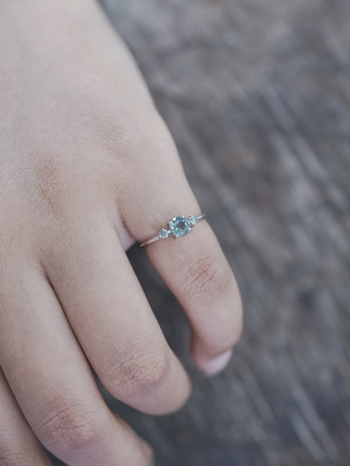 Mint Sapphire and Diamond Ring in Eco White Gold - Gardens of the Sun | Ethical Jewelry