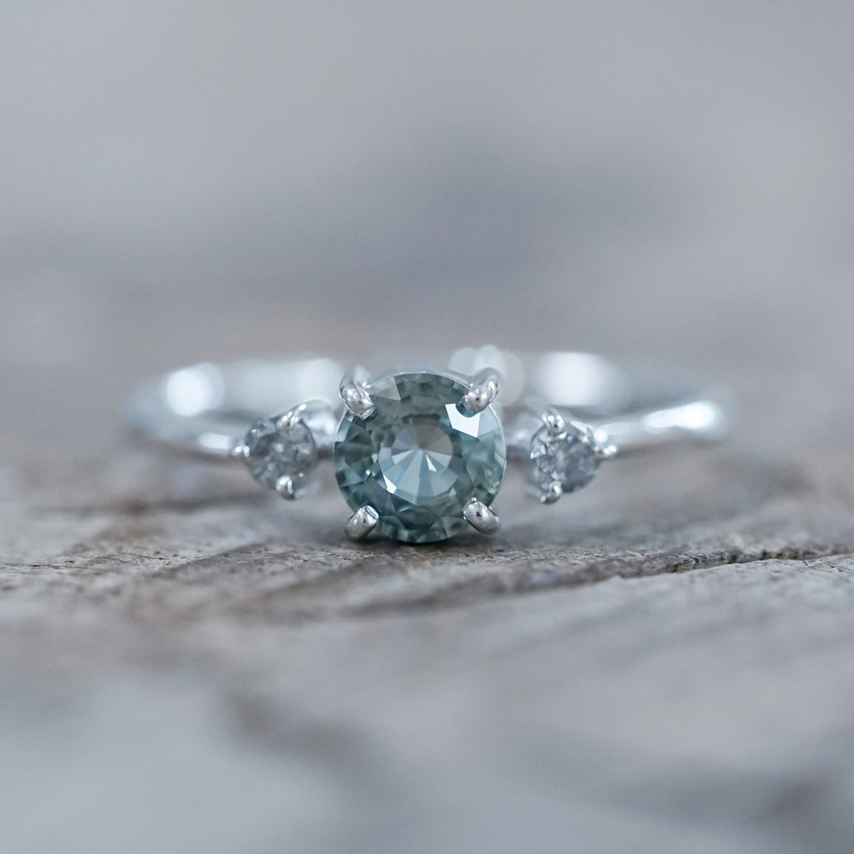 Mint Sapphire and Diamond Ring in Eco White Gold - Gardens of the Sun | Ethical Jewelry