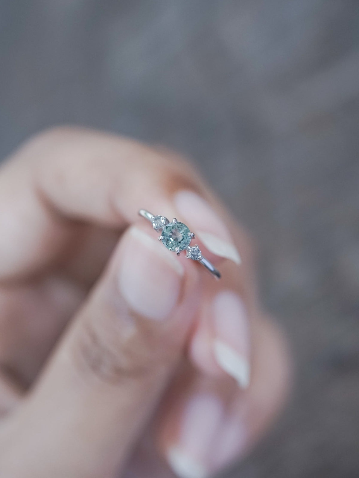 Mint Sapphire and Diamond Ring in Eco White Gold - Gardens of the Sun | Ethical Jewelry