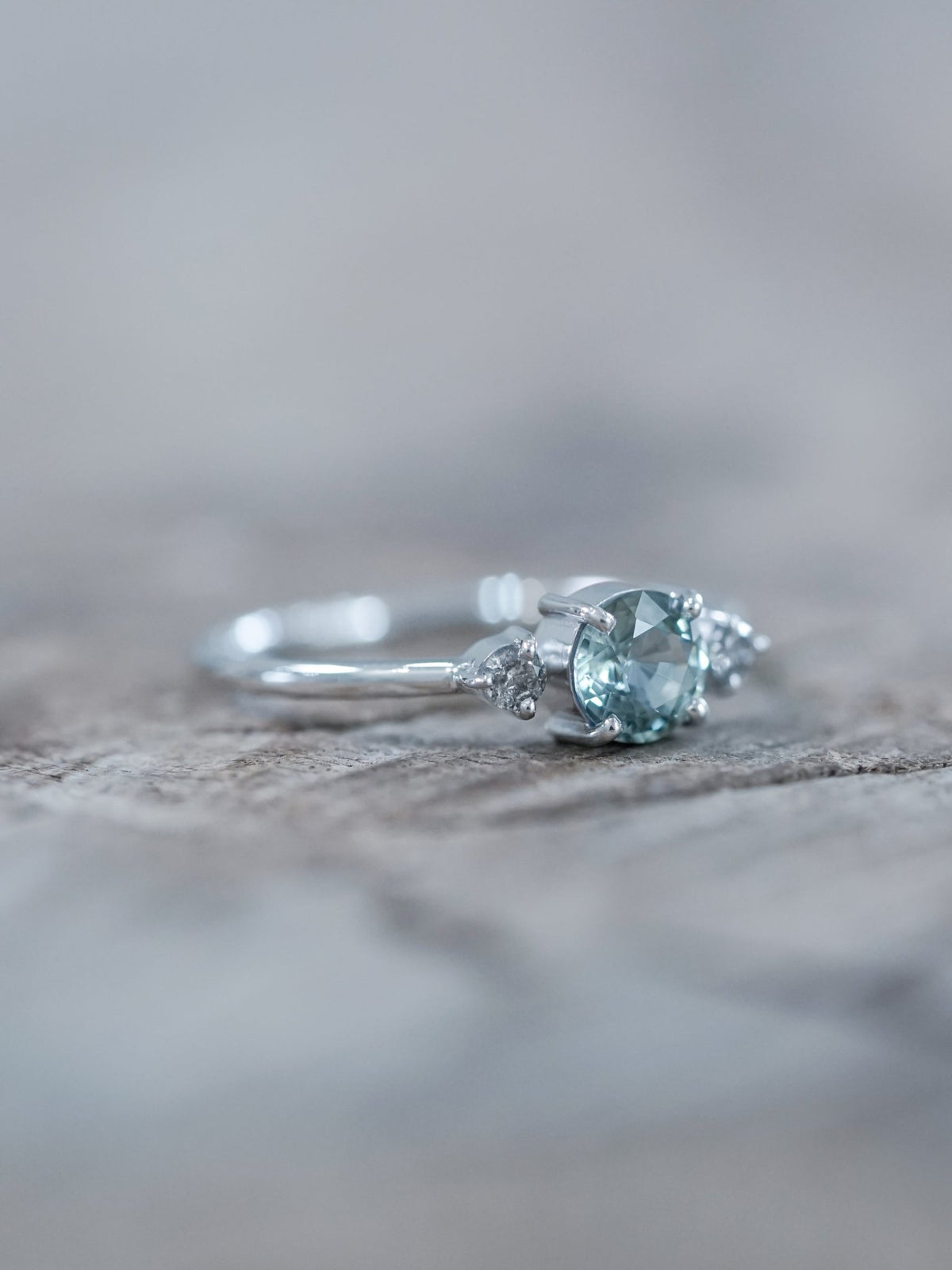 Mint Sapphire and Diamond Ring in Eco White Gold - Gardens of the Sun | Ethical Jewelry