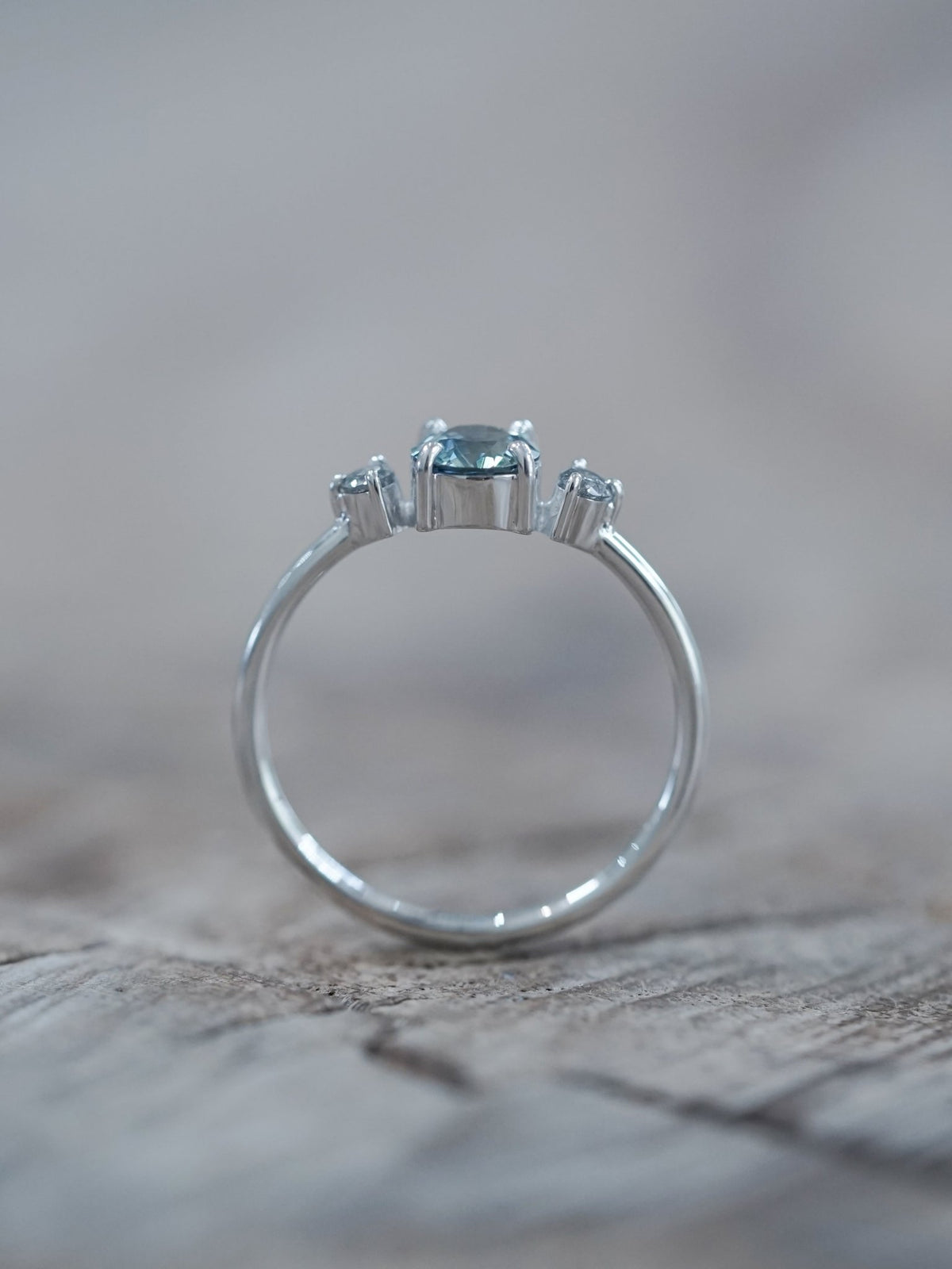 Mint Sapphire and Diamond Ring in Eco White Gold - Gardens of the Sun | Ethical Jewelry