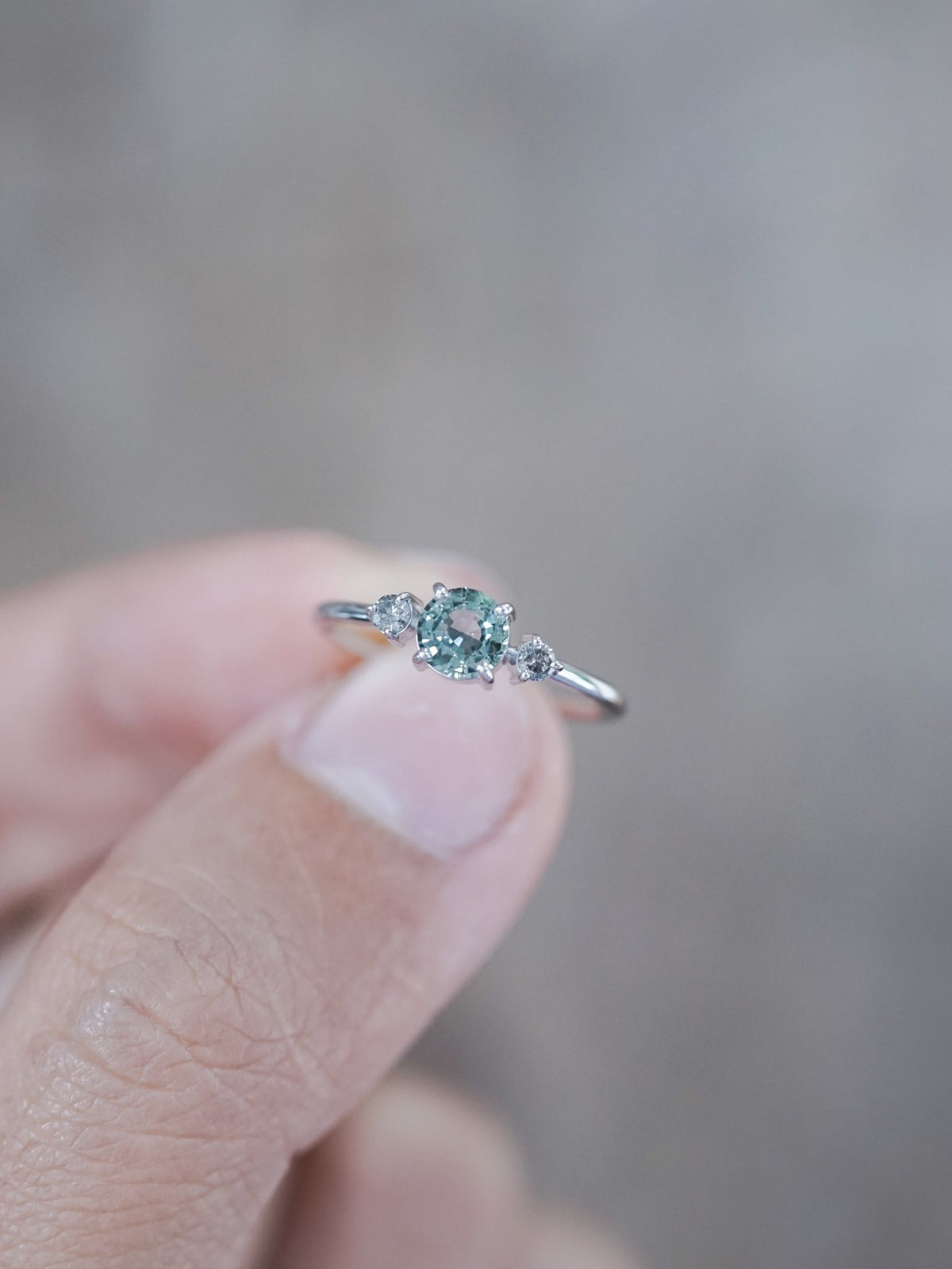Mint Sapphire and Diamond Ring in Eco White Gold - Gardens of the Sun | Ethical Jewelry