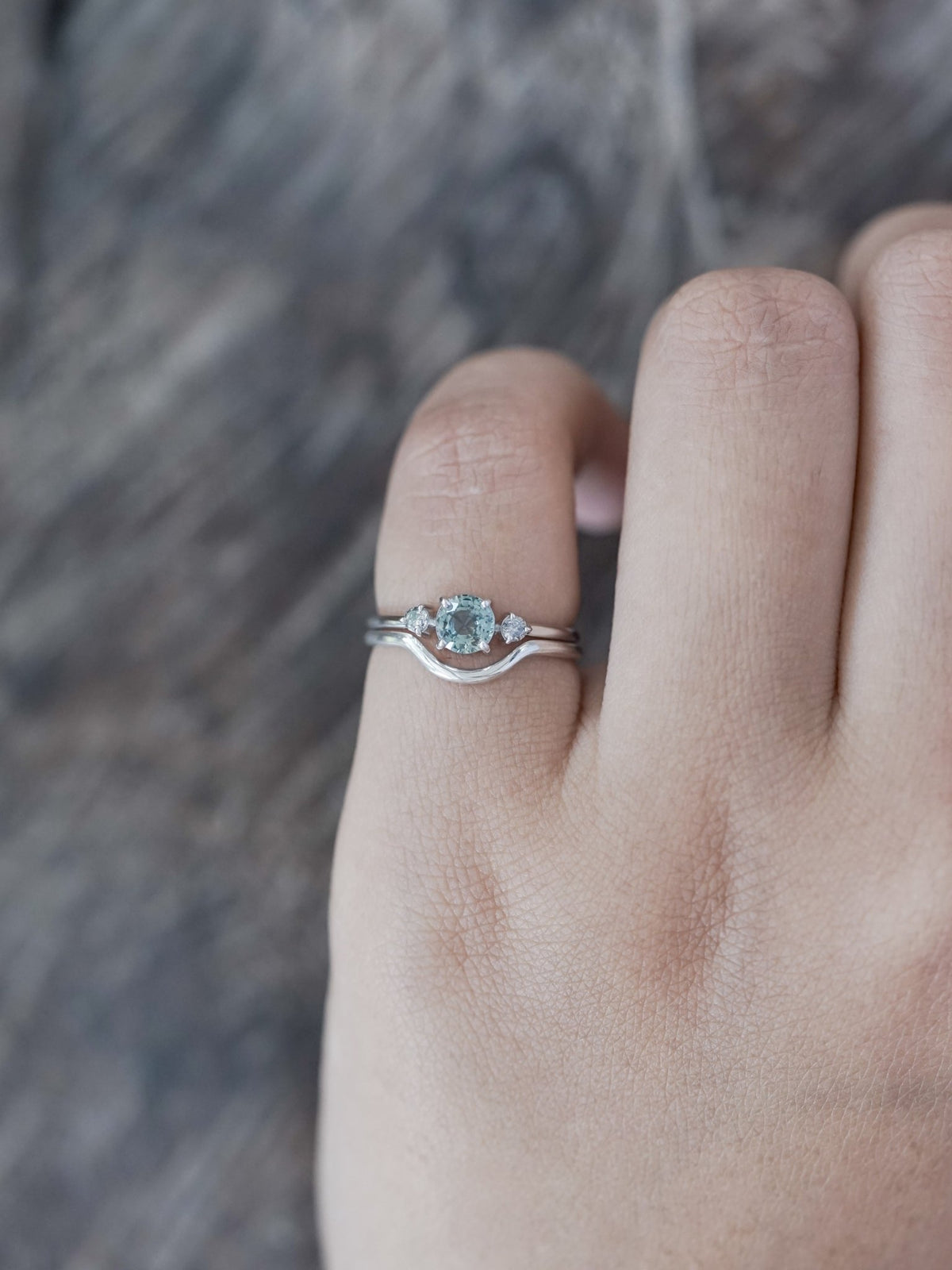 Mint Sapphire and Diamond Ring in Eco White Gold - Gardens of the Sun | Ethical Jewelry
