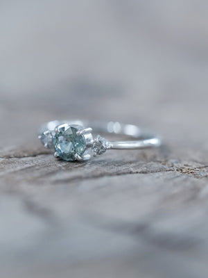 Mint Sapphire and Diamond Ring in Eco White Gold - Gardens of the Sun | Ethical Jewelry