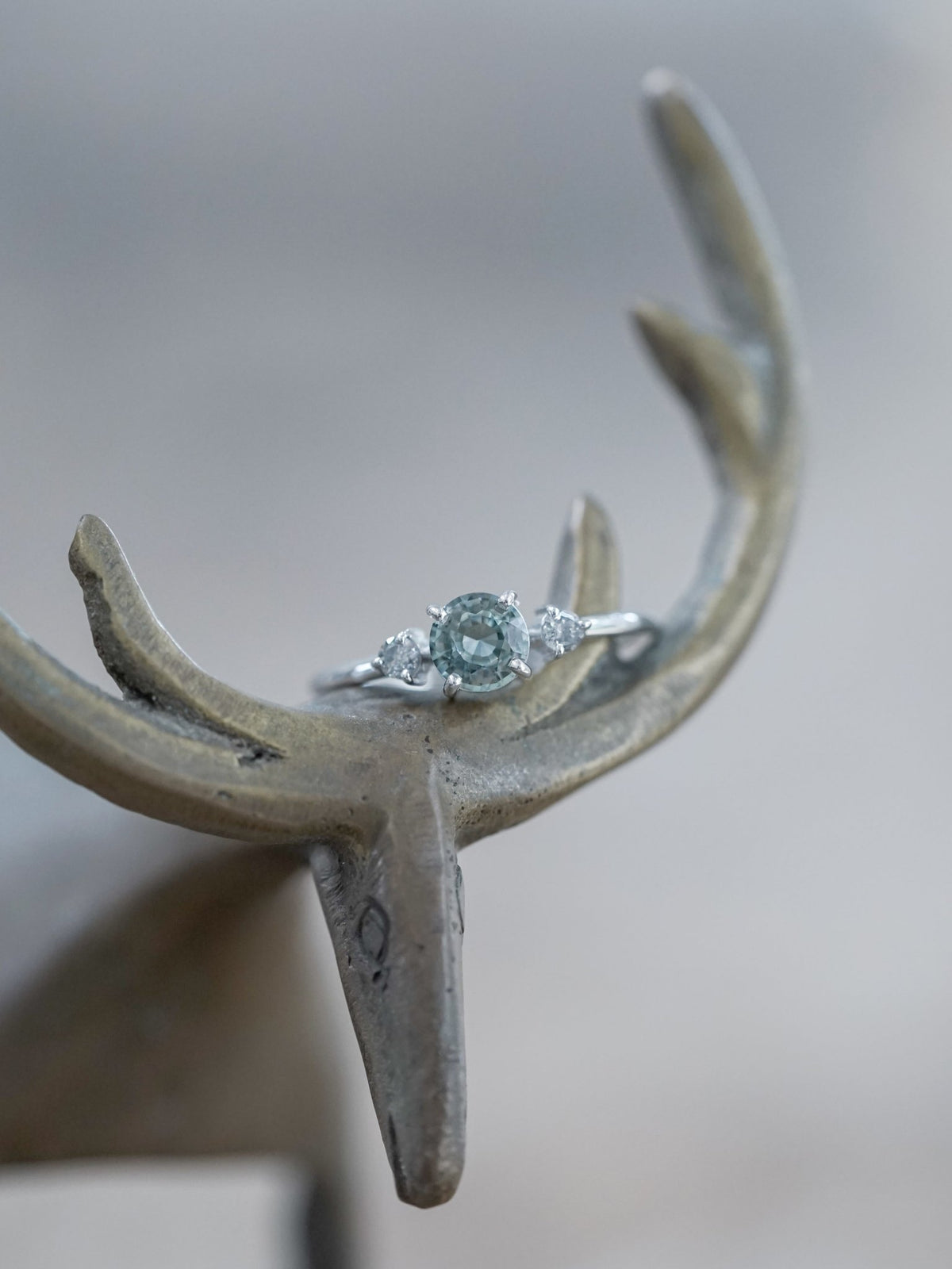 Mint Sapphire and Diamond Ring in Eco White Gold - Gardens of the Sun | Ethical Jewelry