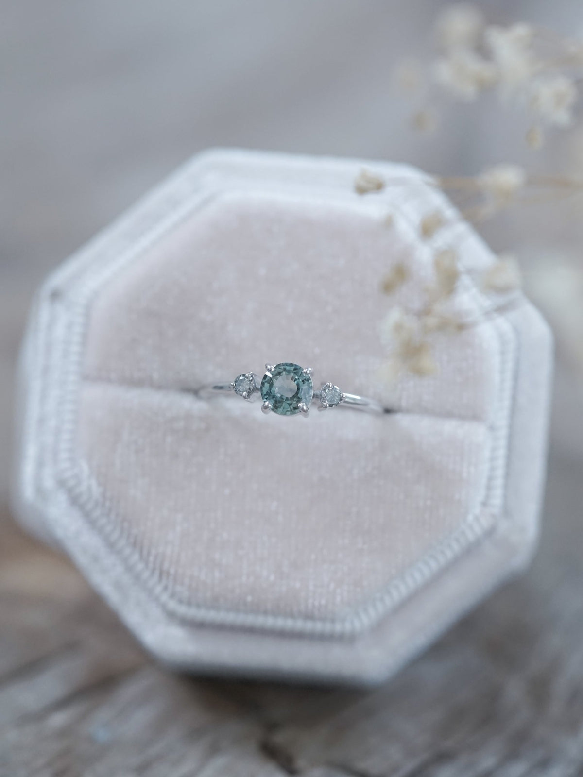 Mint Sapphire and Diamond Ring in Eco White Gold - Gardens of the Sun | Ethical Jewelry