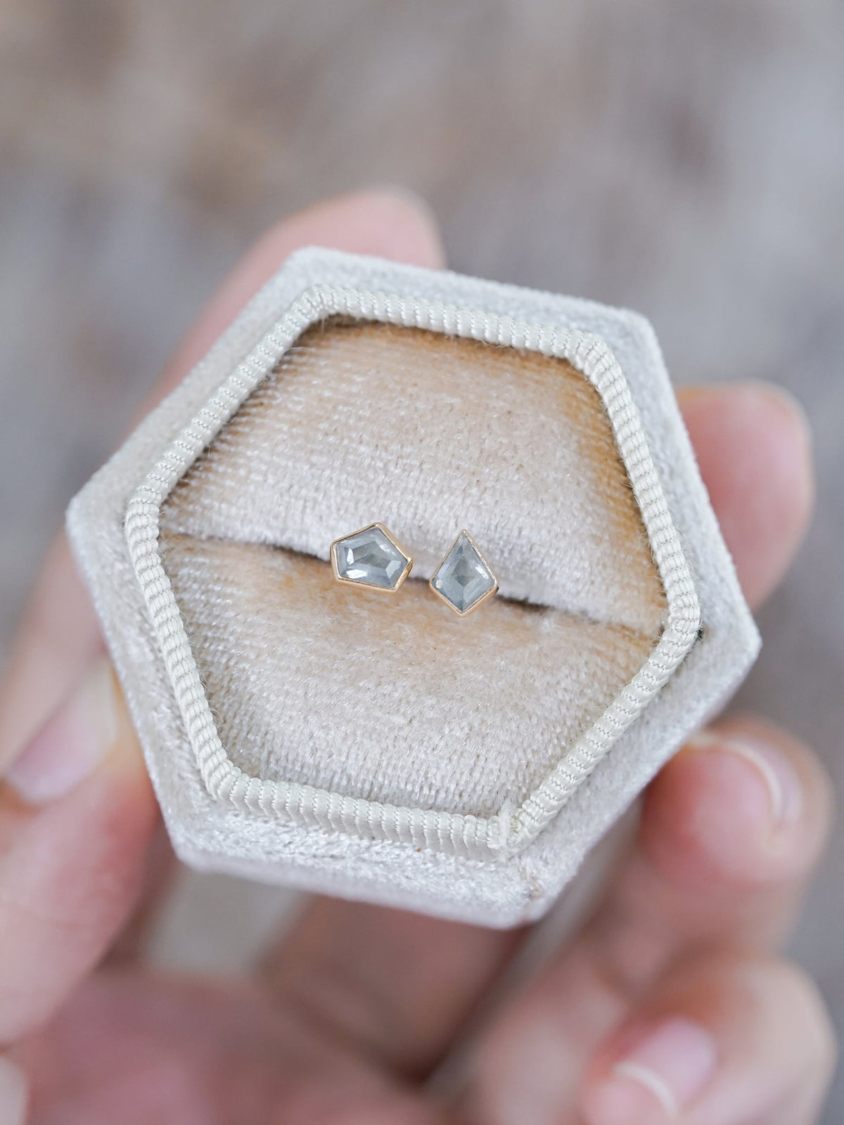 Mismatched Gray Diamond Earrings in Ethical Gold - Gardens of the Sun | Ethical Jewelry