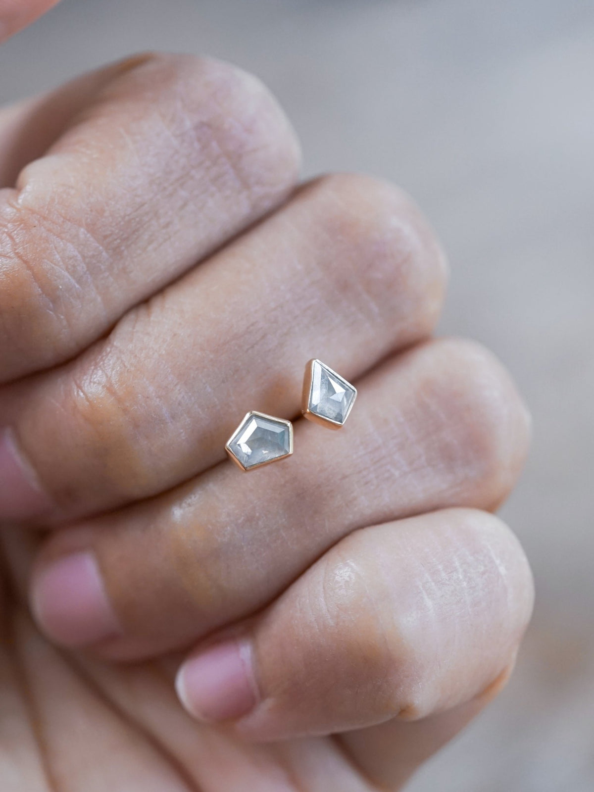 Mismatched Gray Diamond Earrings in Ethical Gold - Gardens of the Sun | Ethical Jewelry