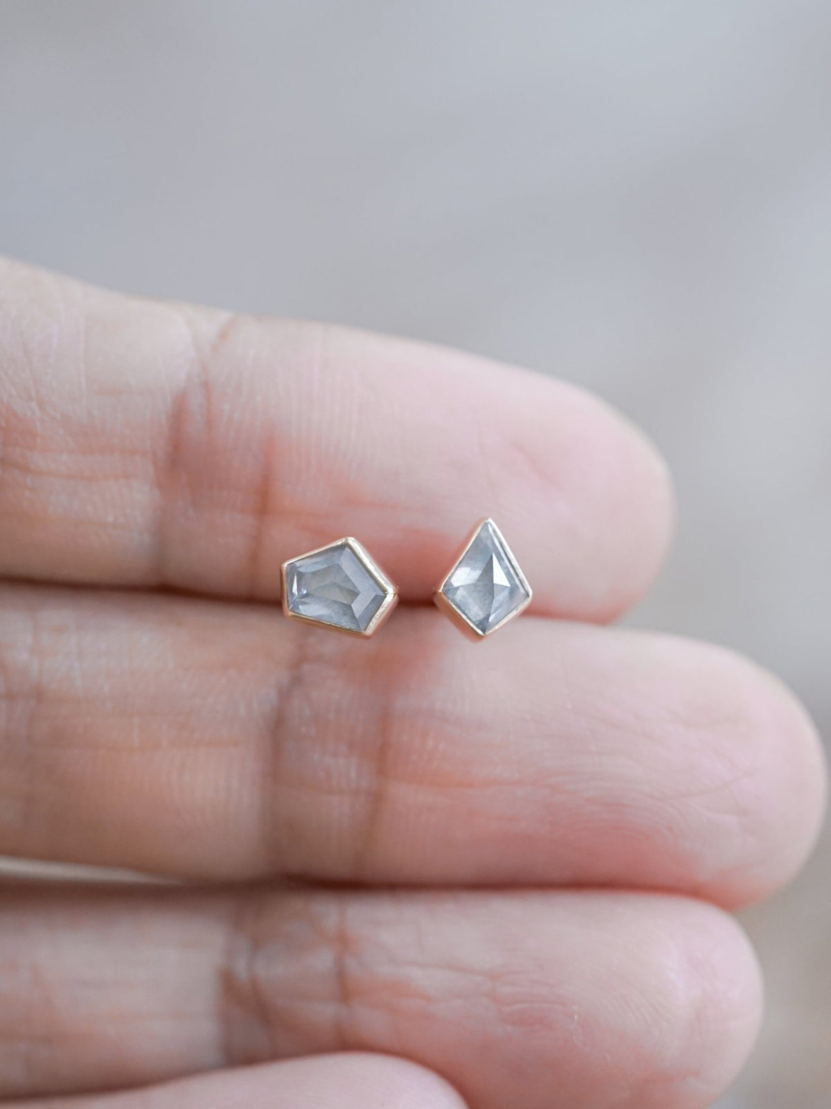 Mismatched Gray Diamond Earrings in Ethical Gold - Gardens of the Sun | Ethical Jewelry