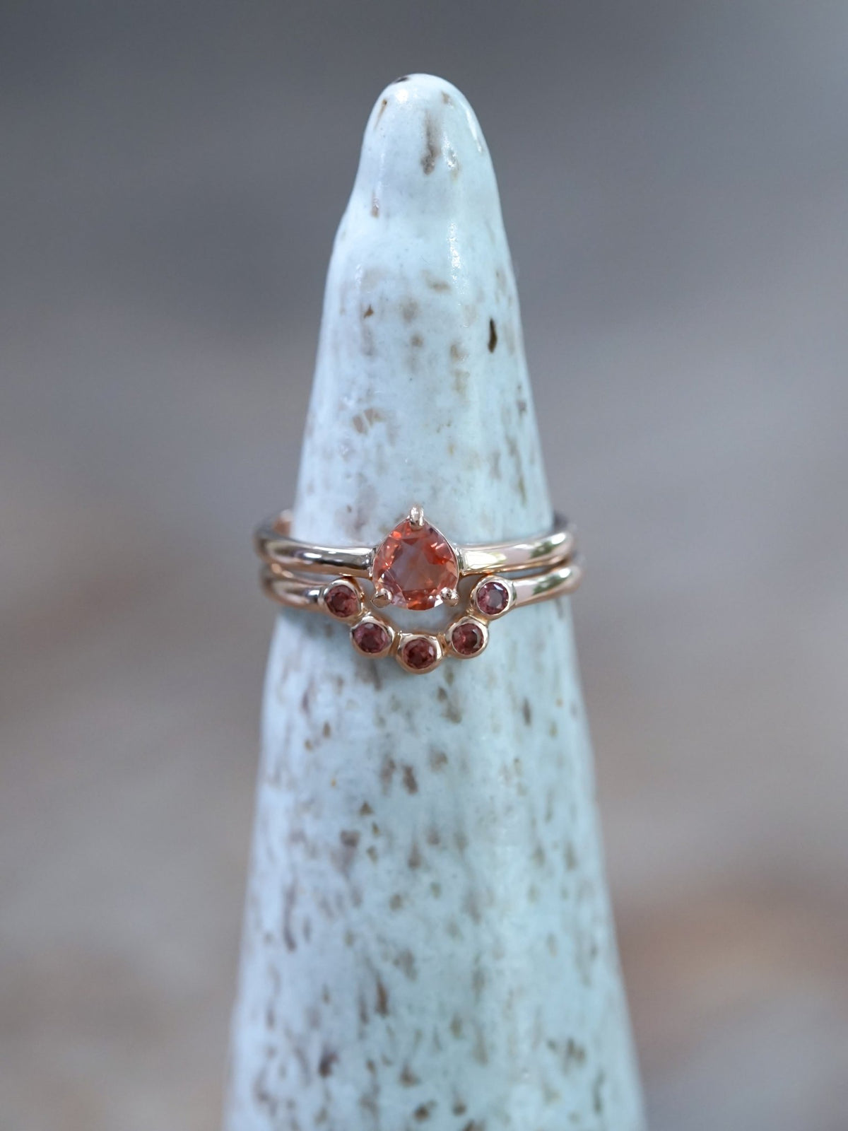 Montana Sapphire and Spinel Ring Set in Ethical Rose Gold - Gardens of the Sun | Ethical Jewelry