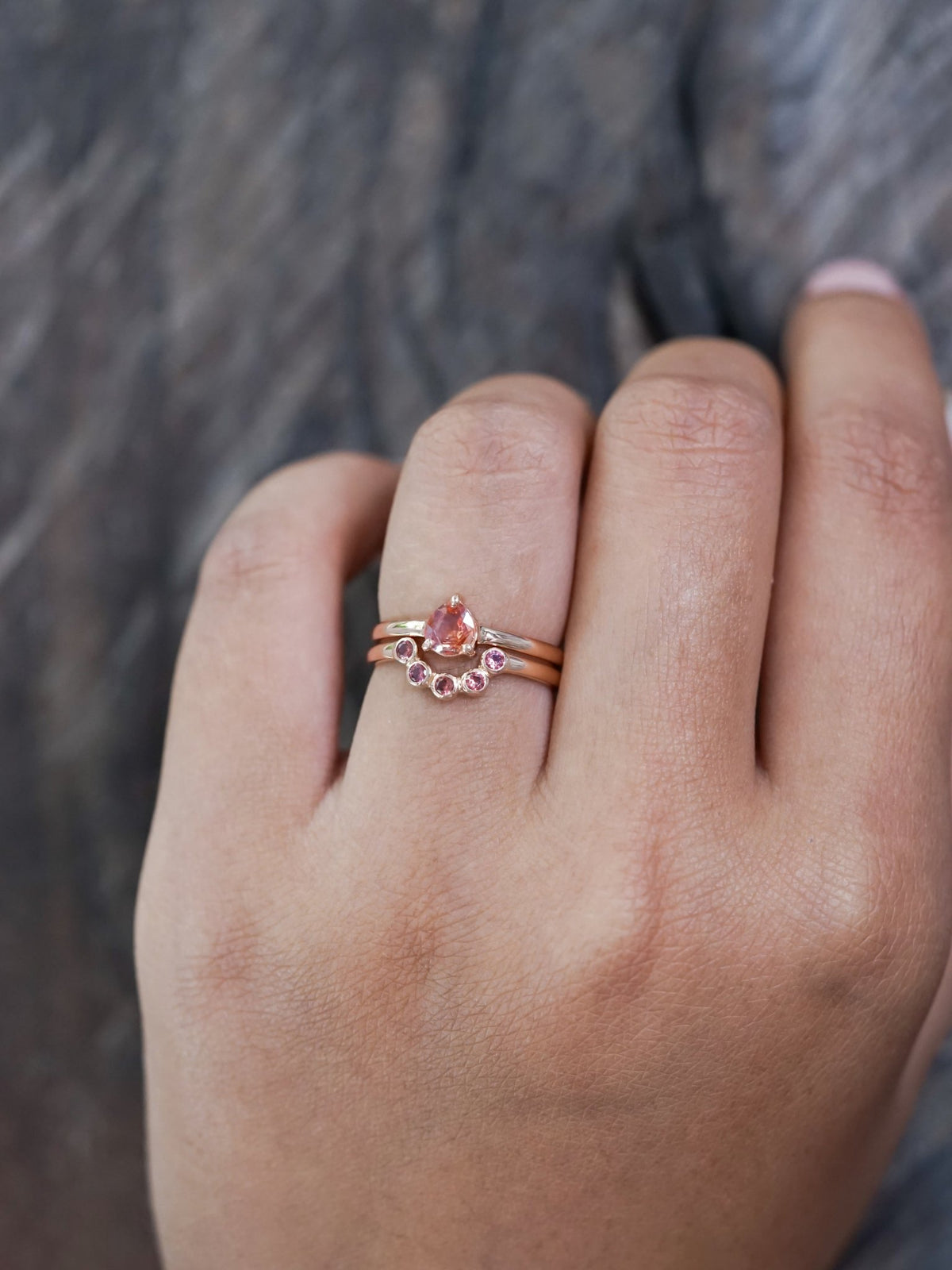 Montana Sapphire and Spinel Ring Set in Ethical Rose Gold - Gardens of the Sun | Ethical Jewelry