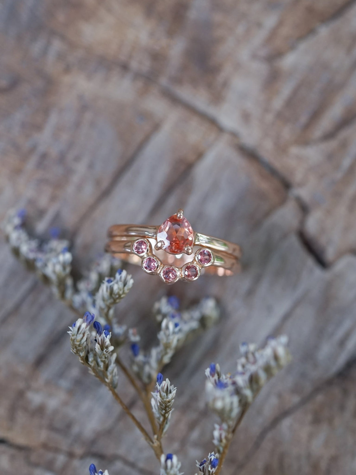 Montana Sapphire and Spinel Ring Set in Ethical Rose Gold - Gardens of the Sun | Ethical Jewelry