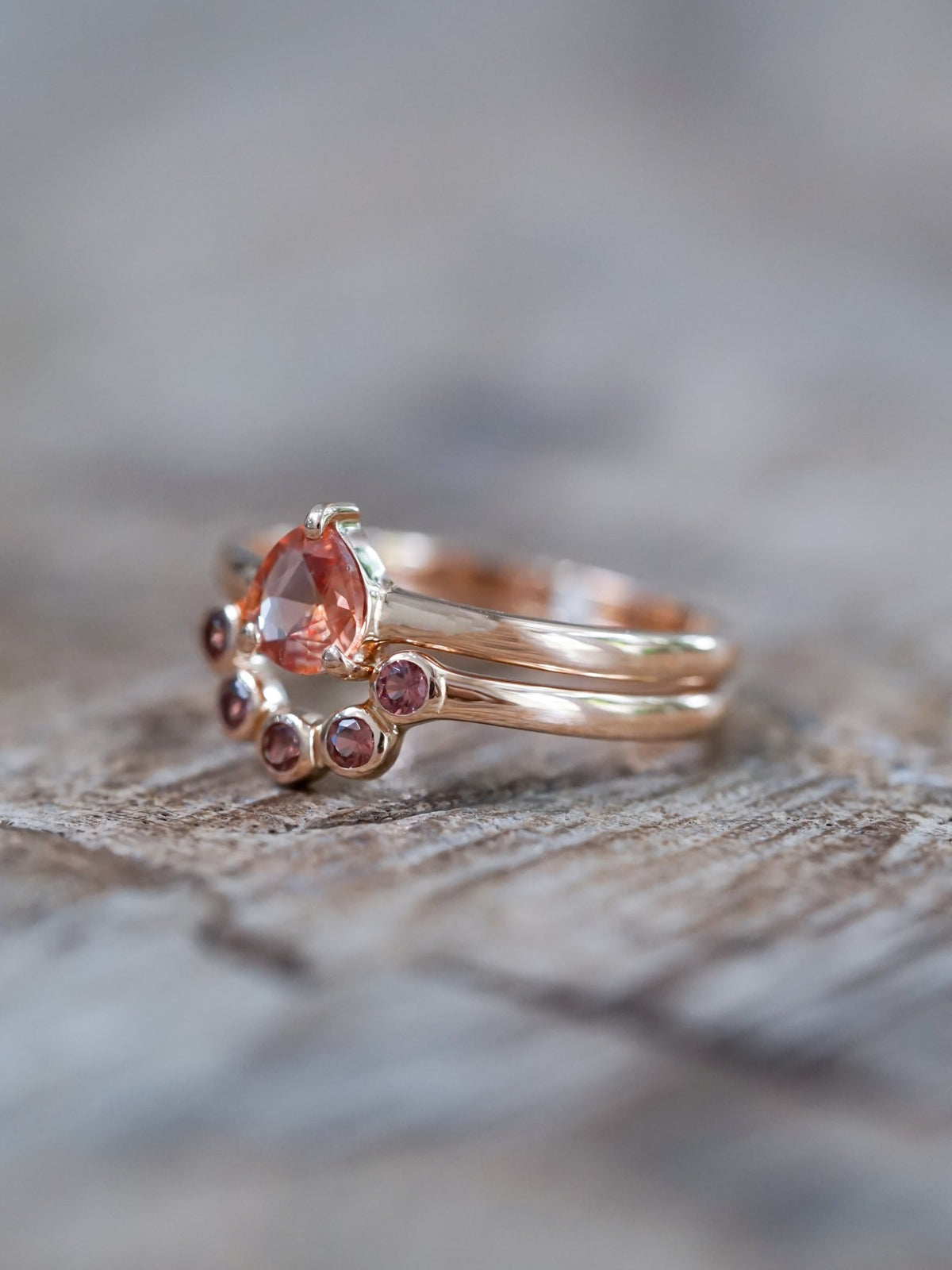 Montana Sapphire and Spinel Ring Set in Ethical Rose Gold - Gardens of the Sun | Ethical Jewelry