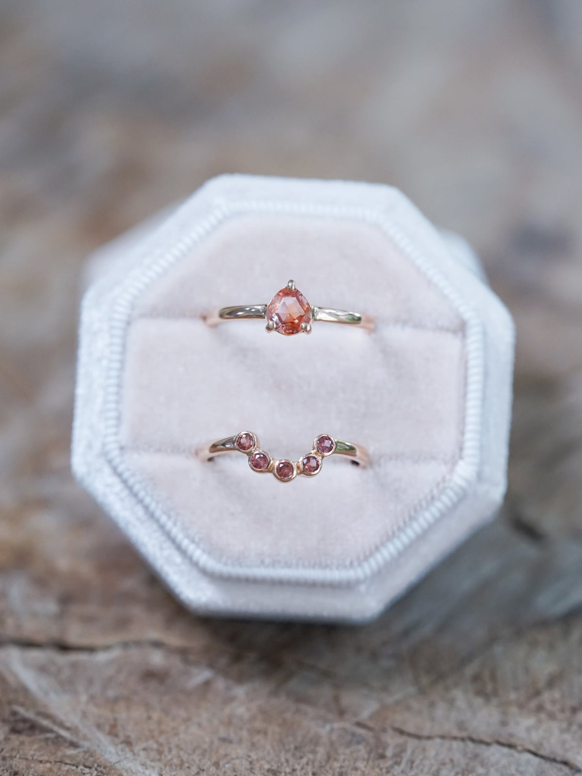 Montana Sapphire and Spinel Ring Set in Ethical Rose Gold - Gardens of the Sun | Ethical Jewelry