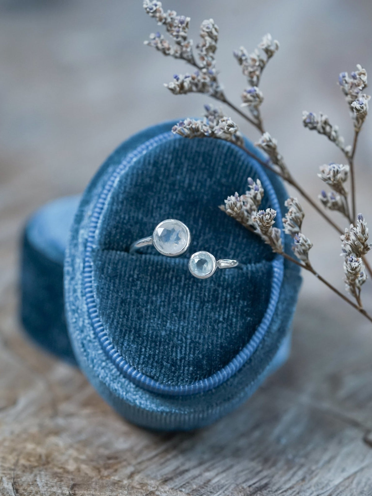 Moon and Back Moonstone and Aquamarine Ring - Gardens of the Sun | Ethical Jewelry