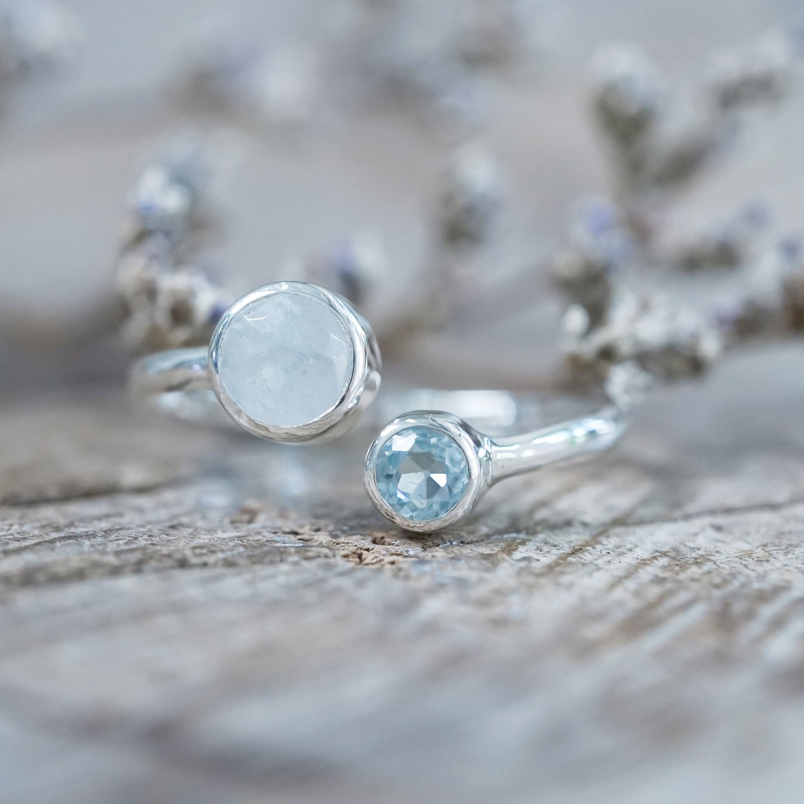 Moon and Back Moonstone and Aquamarine Ring - Gardens of the Sun | Ethical Jewelry