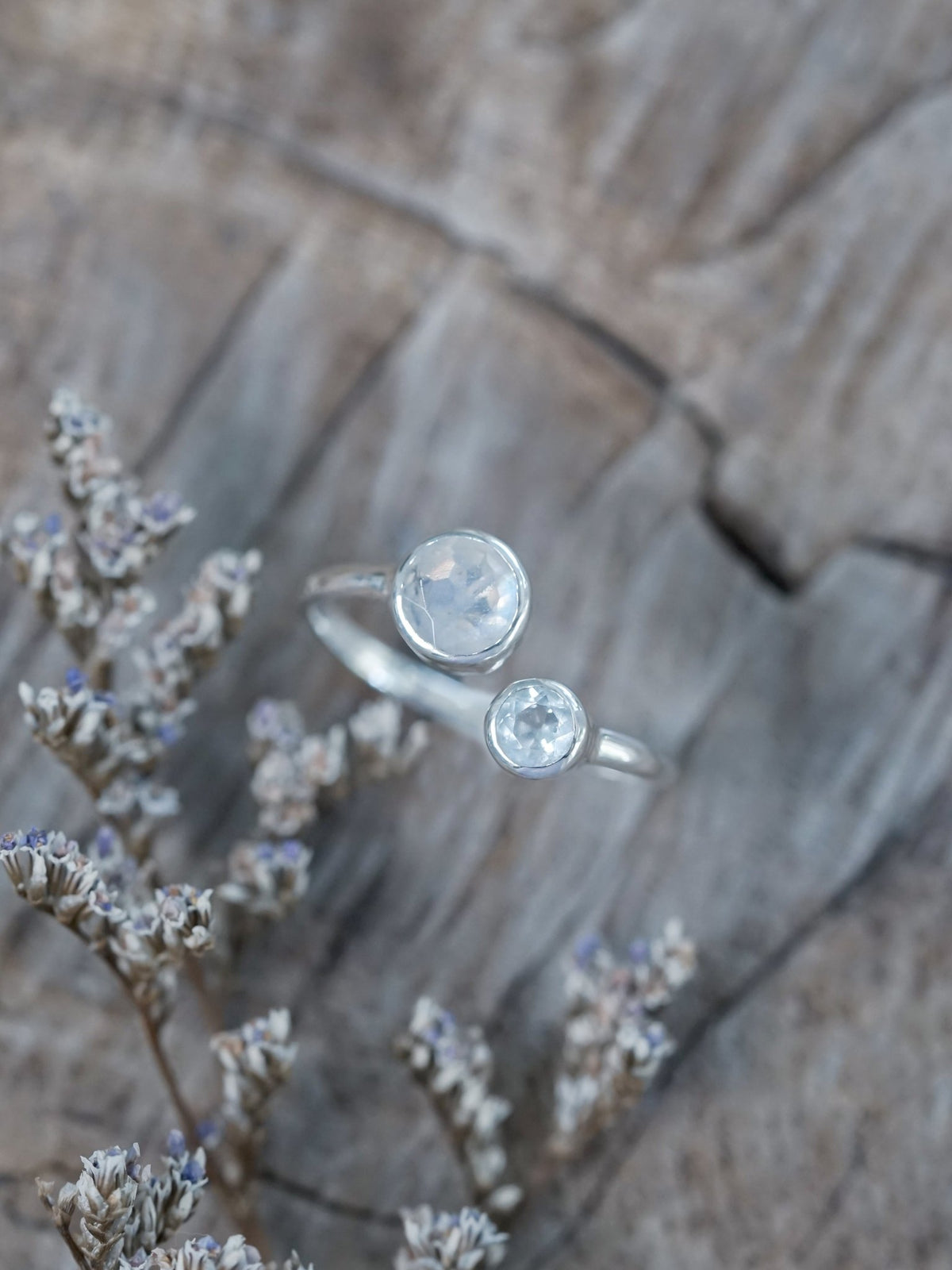 Moon and Back Moonstone and Aquamarine Ring - Gardens of the Sun | Ethical Jewelry