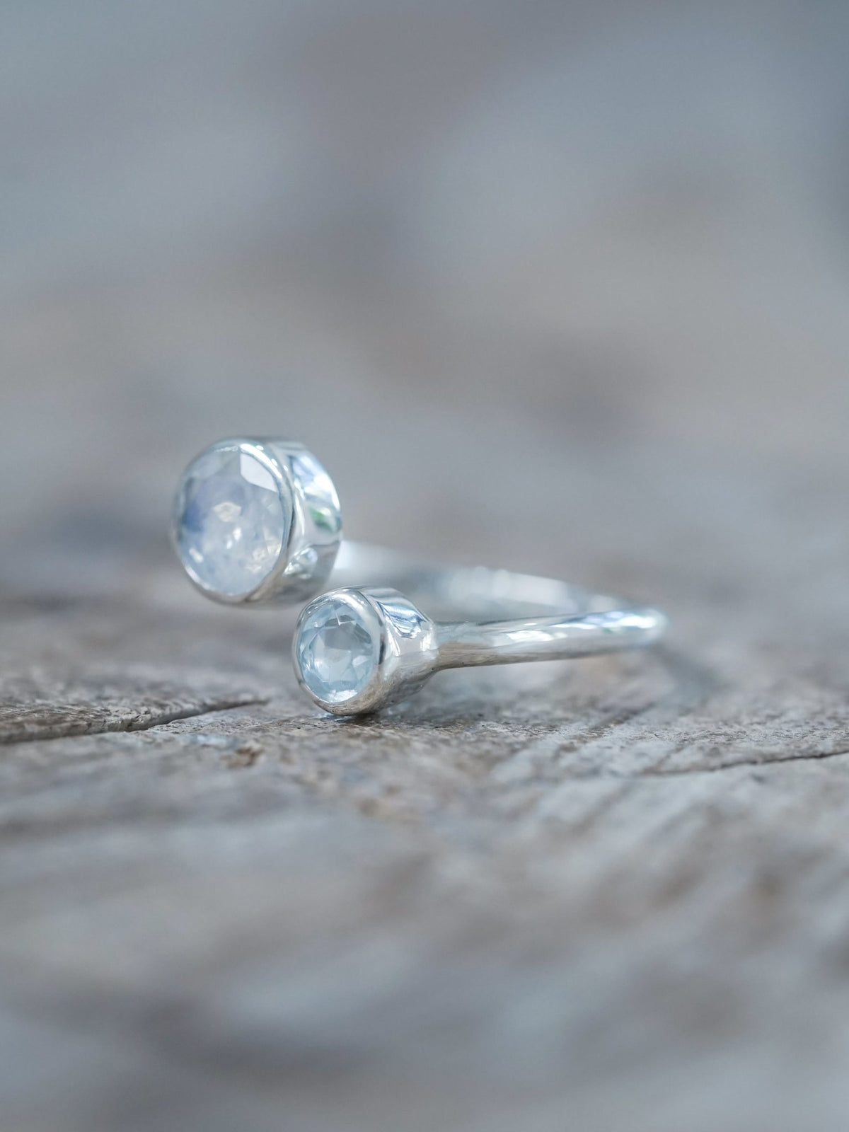 Moon and Back Moonstone and Aquamarine Ring - Gardens of the Sun | Ethical Jewelry