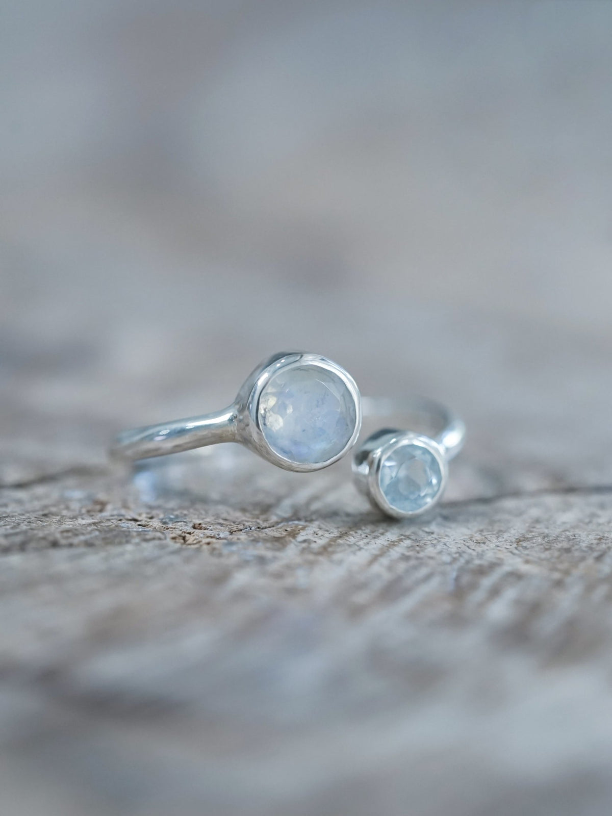 Moon and Back Moonstone and Aquamarine Ring - Gardens of the Sun | Ethical Jewelry