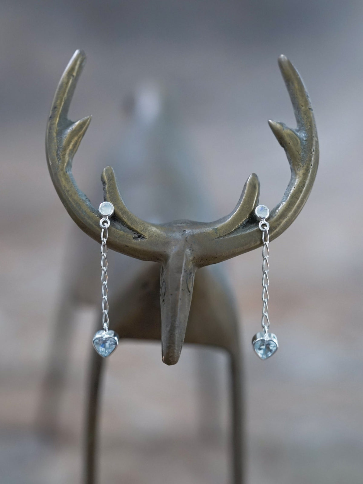 Moonstone and Aquamarine Heart Earrings - Gardens of the Sun | Ethical Jewelry