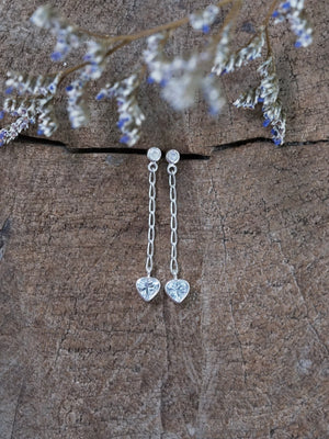 Moonstone and Aquamarine Heart Earrings - Gardens of the Sun | Ethical Jewelry