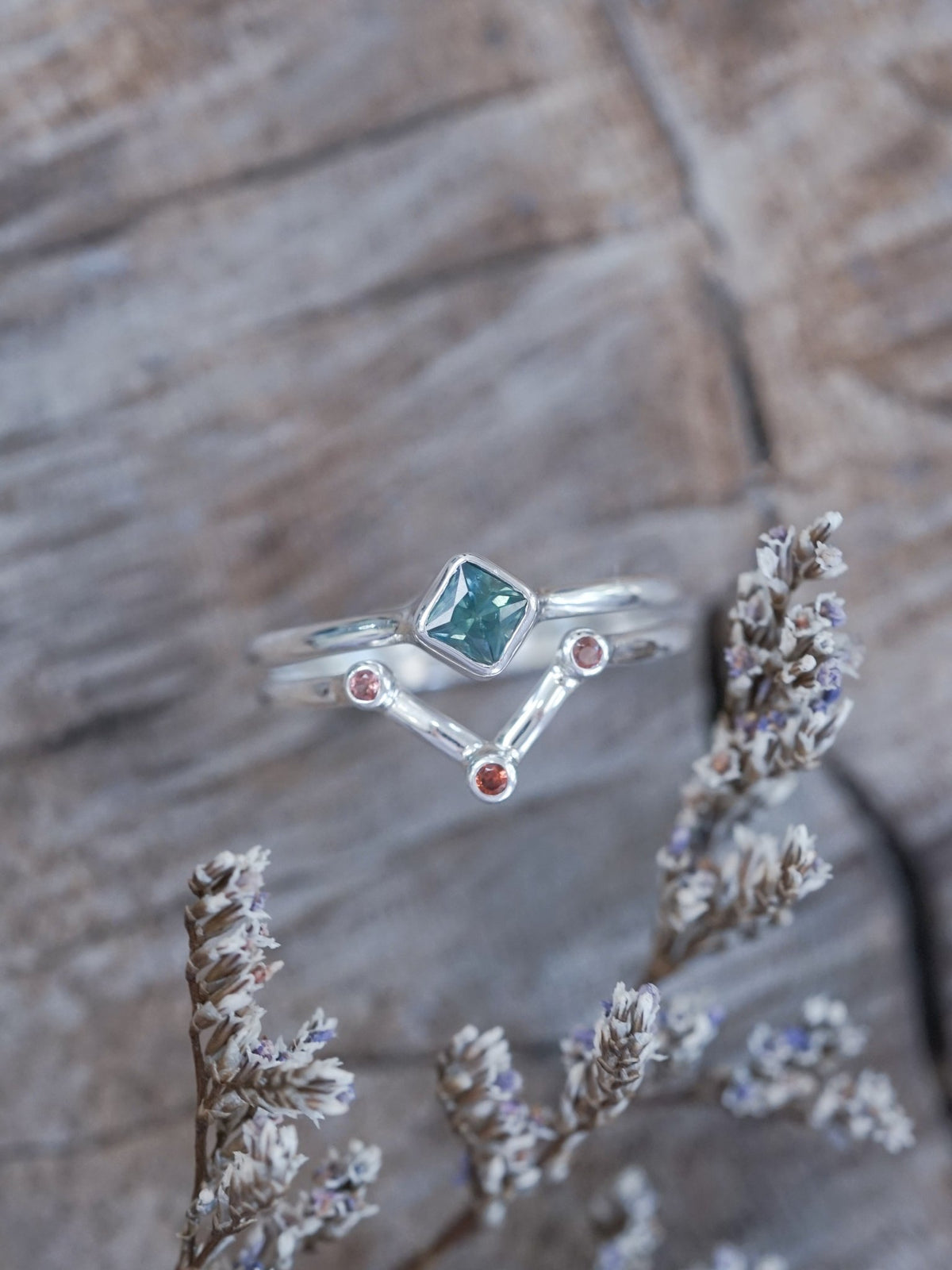 Nebula Sapphire and Garnet Ring Set - Gardens of the Sun | Ethical Jewelry