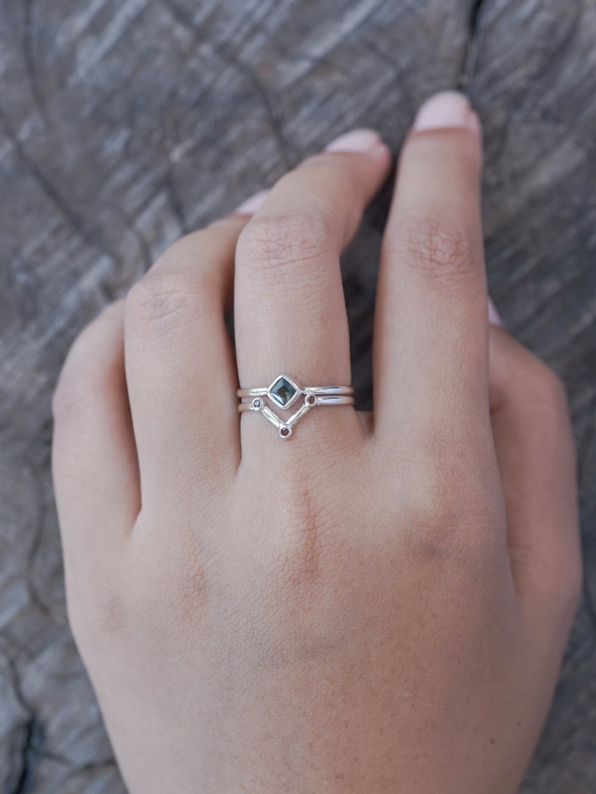 Nebula Sapphire and Garnet Ring Set - Gardens of the Sun | Ethical Jewelry